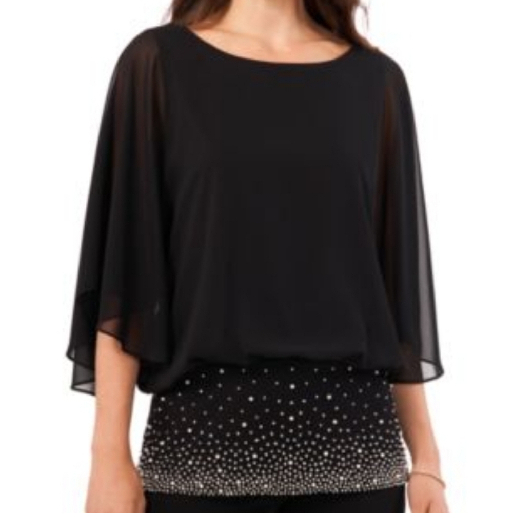 Chaus Black Sheer Blouse With Embroidered Details 1X New With Tags
